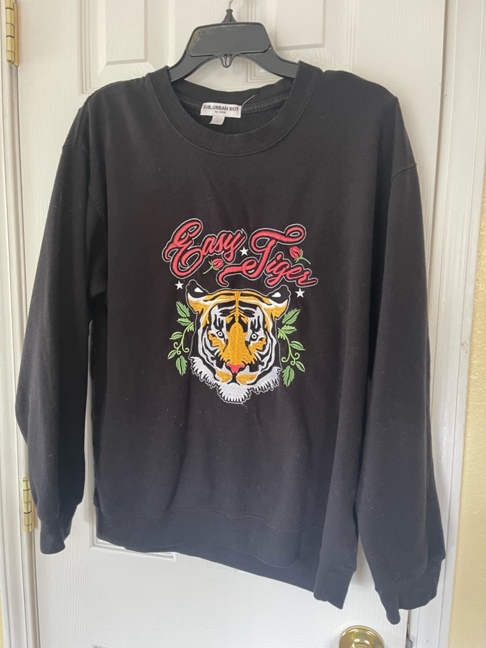 Sub_Urban Riot Black Crewneck Sweatshirt with 'Easy Tiger' Graphic
